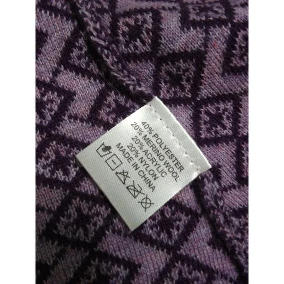 Neve Women's Small Wool Cardigan Open Front Snowflake Ski Sweater Purple Violet - Picture 6 of 11